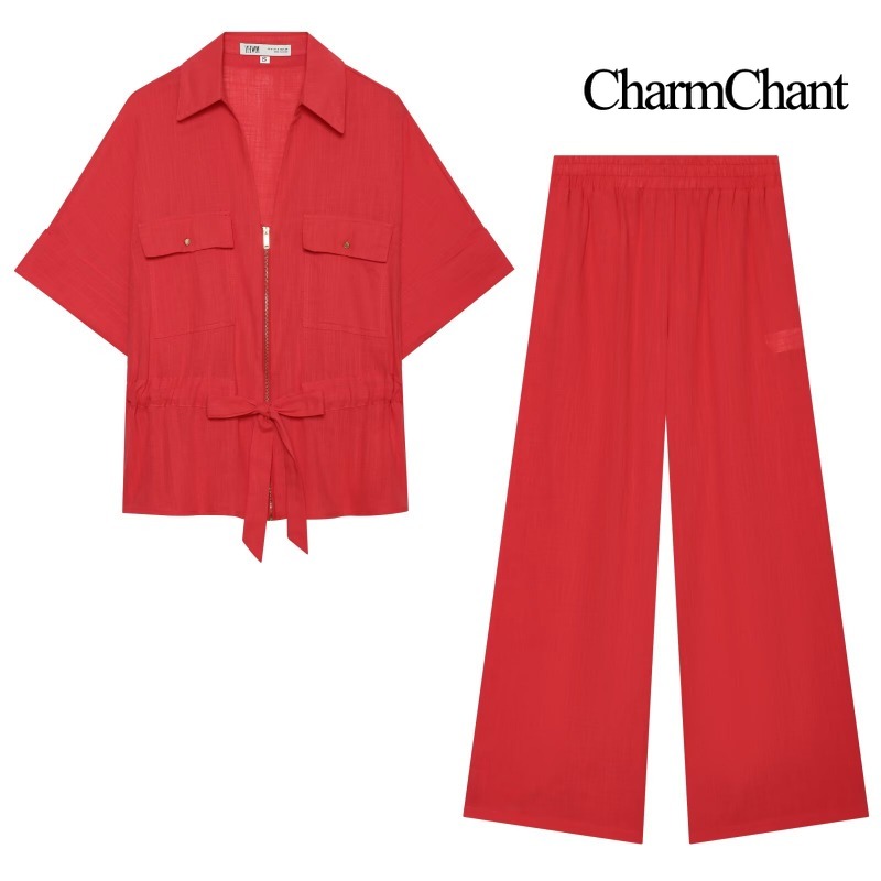 Short Linen Drawstring - طقم نسائي من CHARMCHANT مكون من