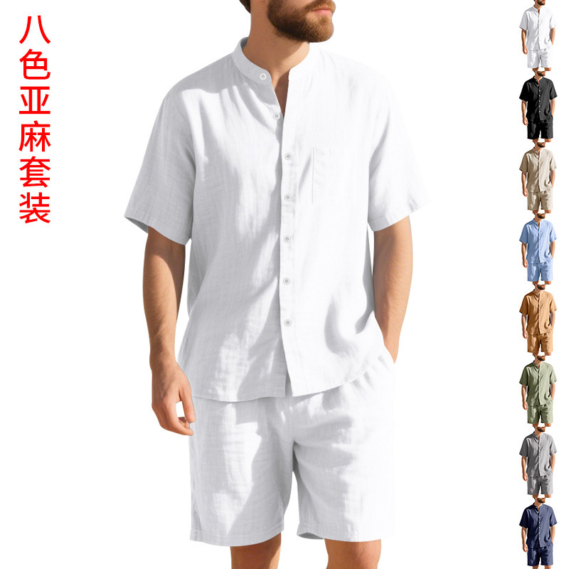 Linen Shirt Breathable - بدلة رجالية صيفية من الكتان بتصميم