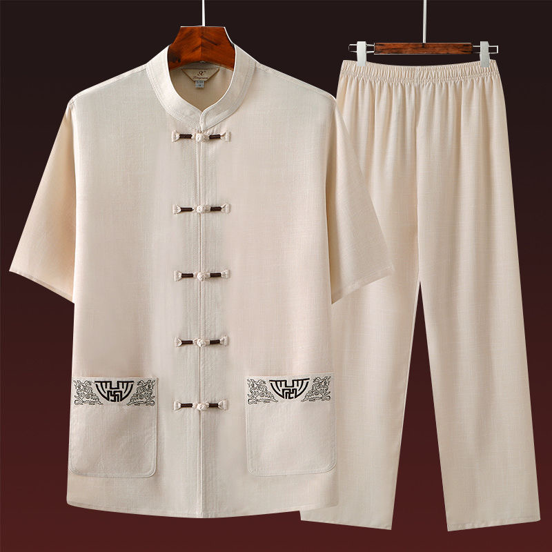 Short Linen Drawstring - بدلة رجالي قصيرة الأكمام من الكتان