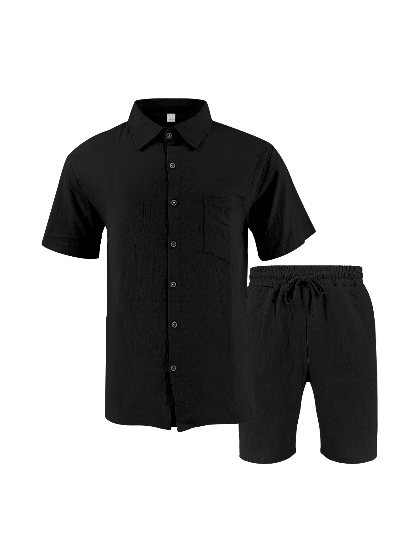 Short Linen Drawstring - طقم رجالي من قطعتين بنسيج كتان،
