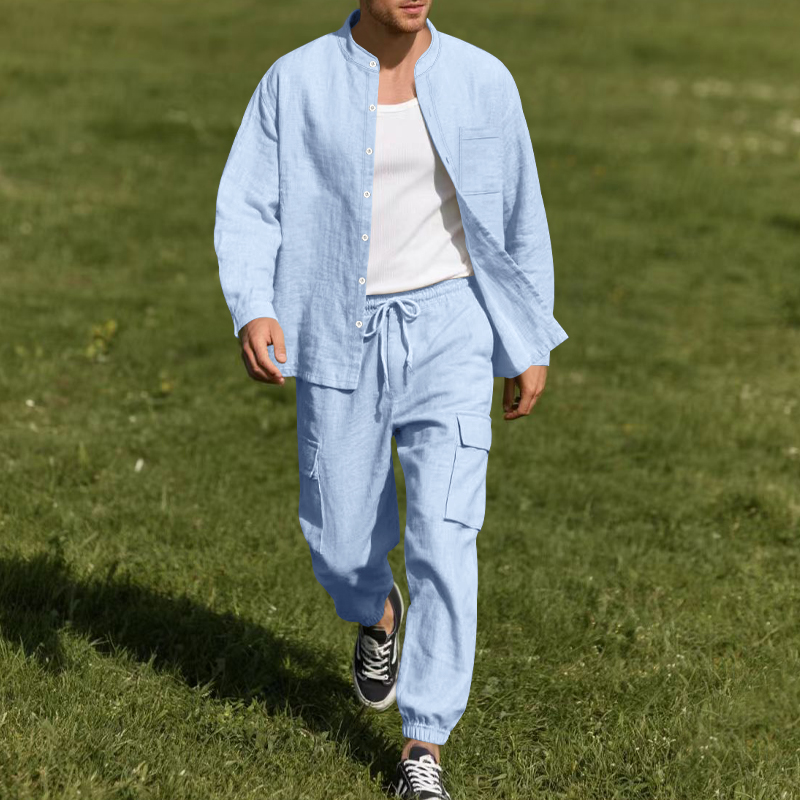 طقم رجالي من قطعتين من الكتان  - مراجعة Linen Shirt Breathable وسعره