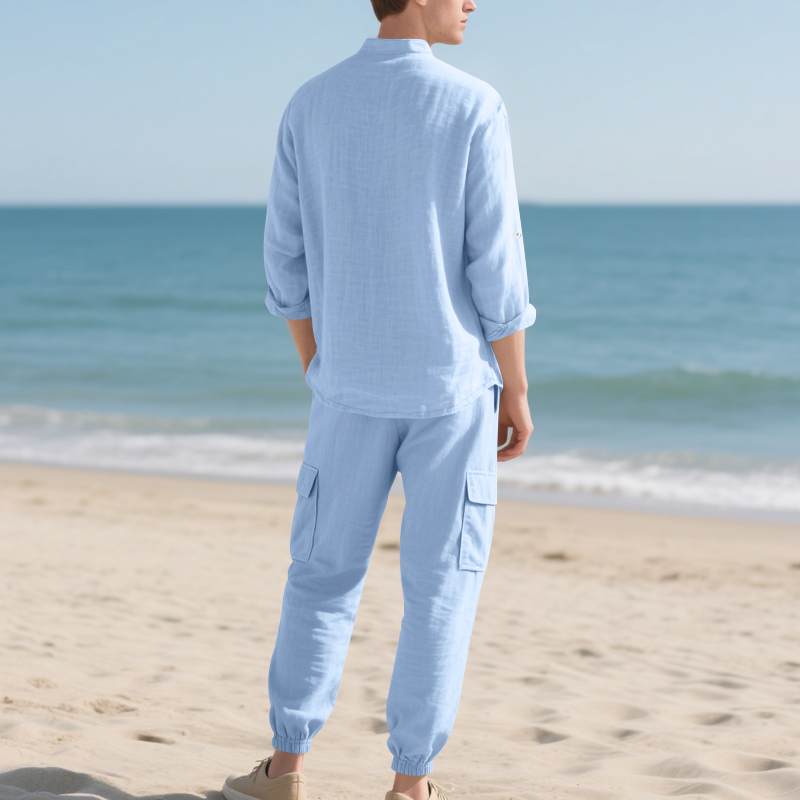 طقم رجالي من قطعتين من الكتان  - مراجعة Linen Shirt Breathable وسعره