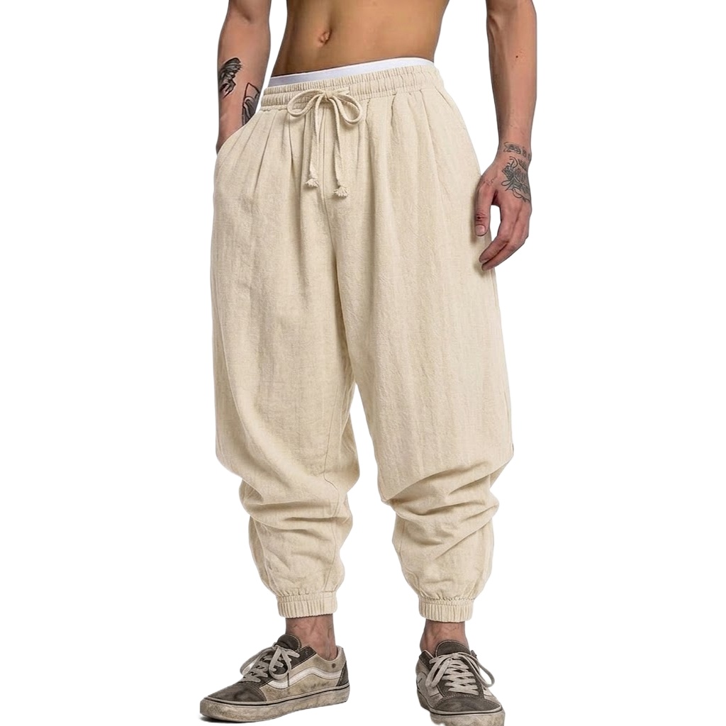 بنطلون كوري من القطن والكتان ل - مراجعة Short Linen Drawstring وسعره