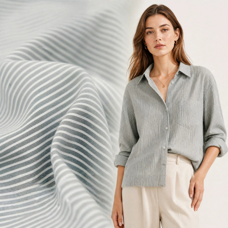 قماش ياباني الطراز رمادي-أبيض  - مراجعة Linen Shirt Breathable وسعره