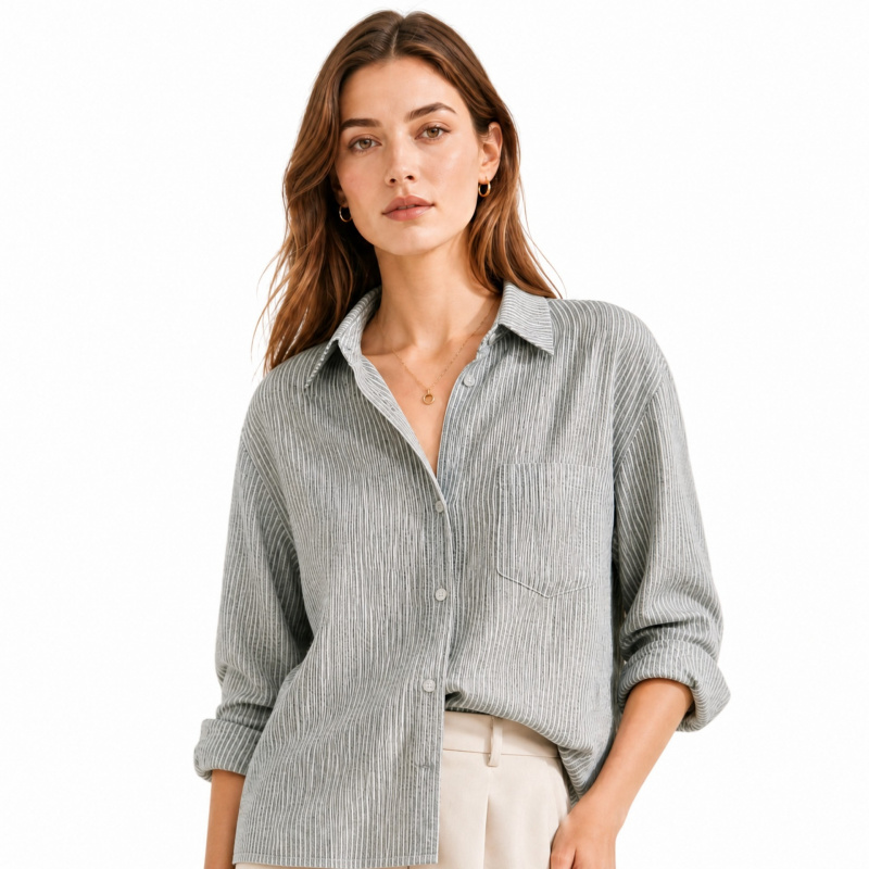 قماش ياباني الطراز رمادي-أبيض  - مراجعة Linen Shirt Breathable وسعره